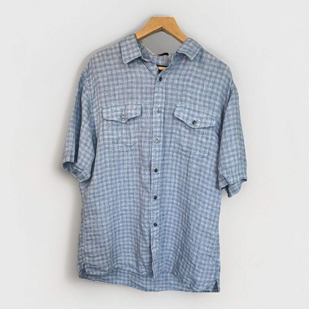 Pendleton Malone Linen Shirt Plaid Button Front Vacation Travel Coastal Men L